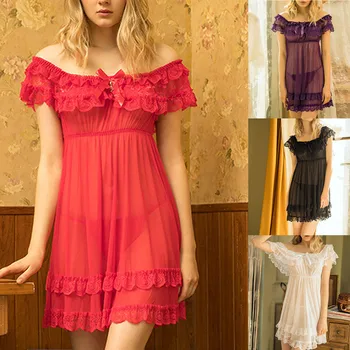 

Women's Short Sleeve Lace Satin Vintage Nightdress Nightwear Sleepwear Chemise De Nuit Femme Night Dress E1