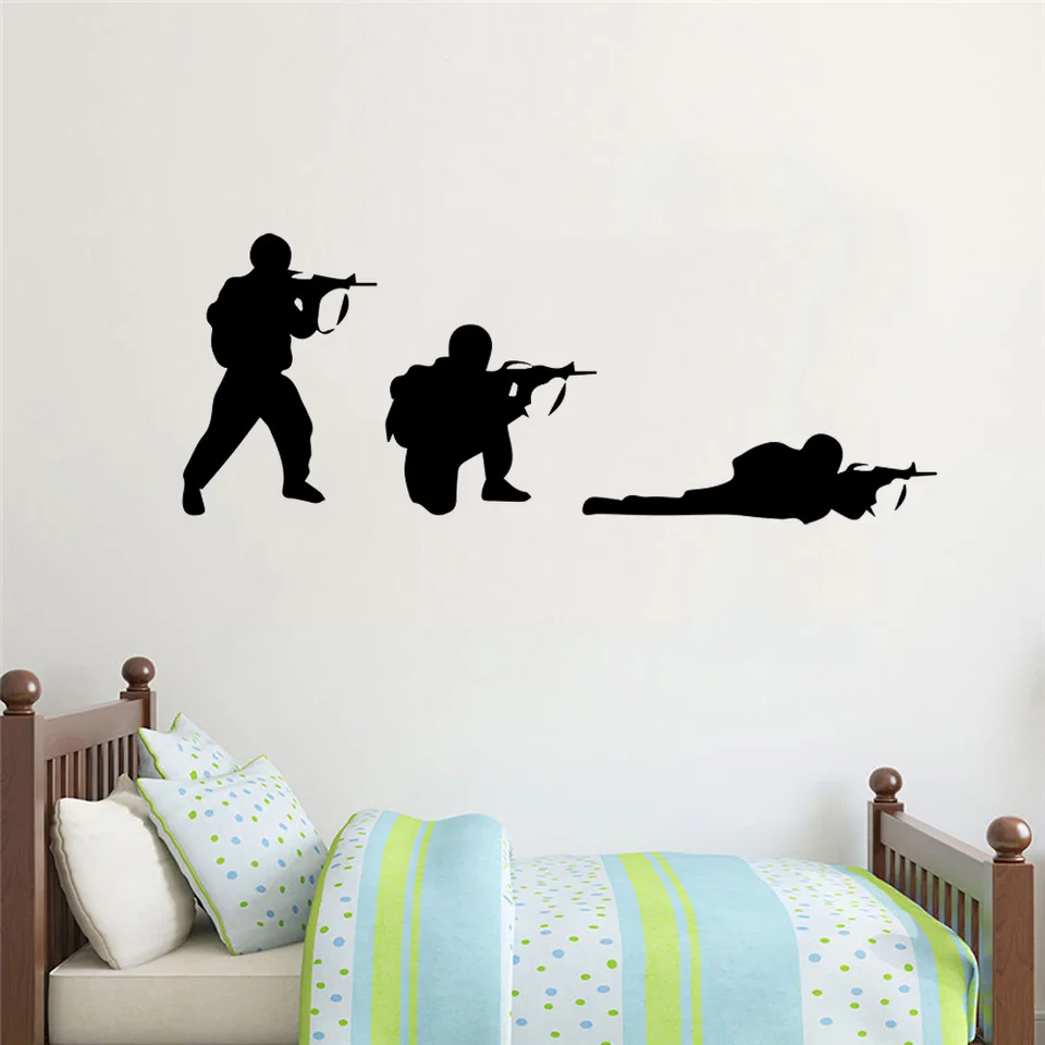 "War Zone" Military Silhouette Vinyl Wall Decal - 24x40 Inches, For Kids Room Decor