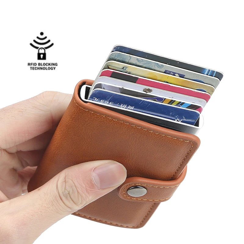Бизнес-держатель для карт, мужской rfid автоматический держатель для карт, металлический алюминиевый корпус, антимагнитный Чехол для карт