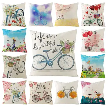 

Flower Bike Balloon Print Linen Soft Throw Pillow Case Cover Home Decor for Sofa Wooden Chair Decoration