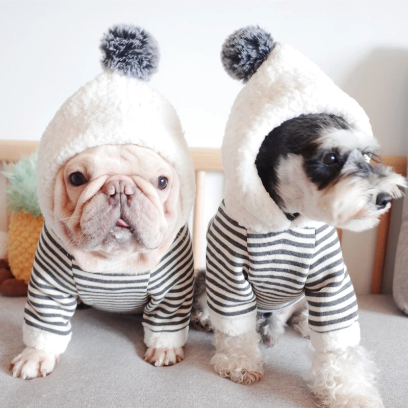 Зимняя одежда для собак Пудель бишон фризе Шнауцер Мопс одежда французская одежда для бульдога пальто с капюшоном куртка теплая толстовка для домашних животных