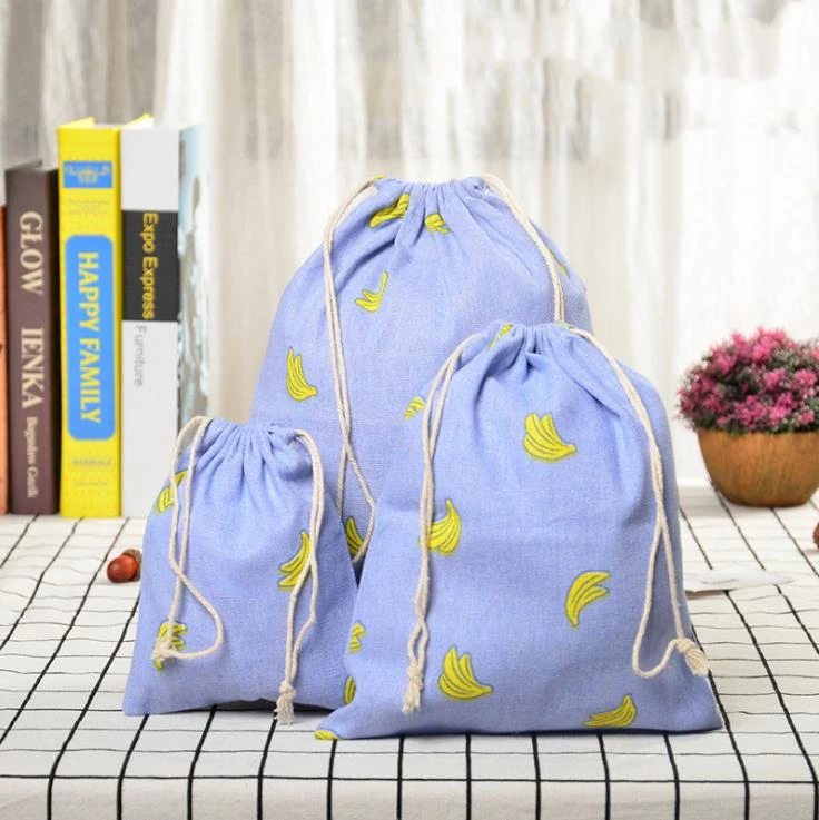 Description Picture 3 of itemCotton Linen Drawstring Bag Fabric Pouch Cute Cartoon Print Kids Travel Cloth Shoes Storage Bag Makeup Case Christmas Gift Bag