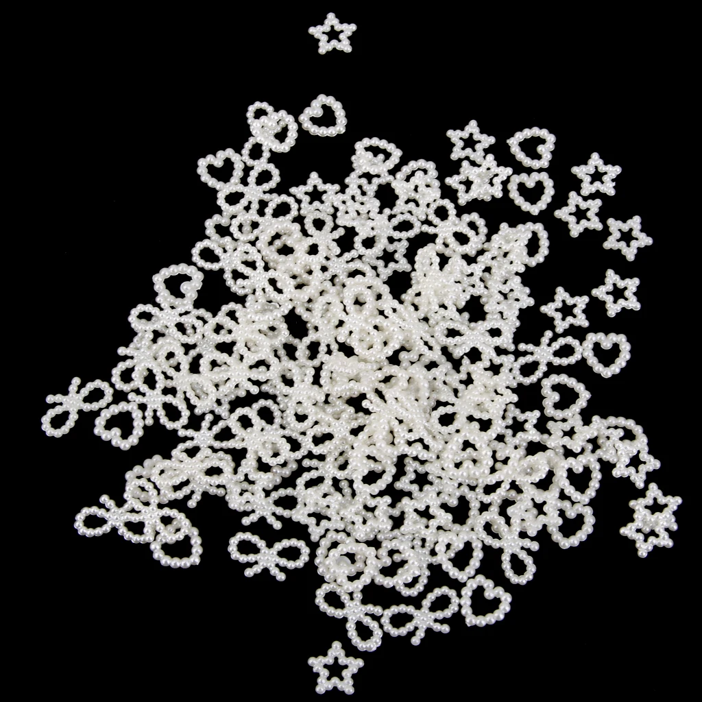 Pack of 150 Assorted Shaped Faux Pearls Cabochon Embellishments Wedding Card Making White