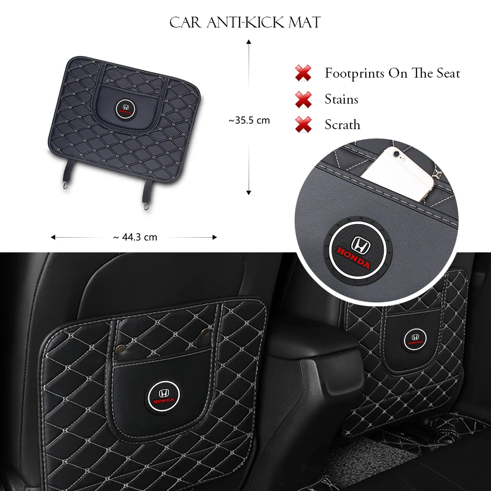 

Fiber Leather Car Seat Back Anti-Kick Mat Car Styling Interior Accessories For Honda Mugen Power Civic Accord CRV Hrv Fit Jazz