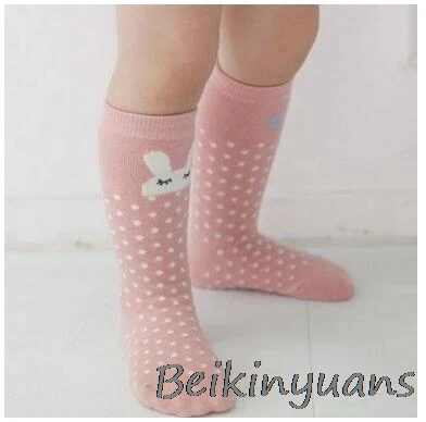 Pink rabbit Детские Нескользящие Гольфы с рисунком кролика и лисы; Хлопковые гольфы; теплые носки для малышей - Цвет: Pink rabbit