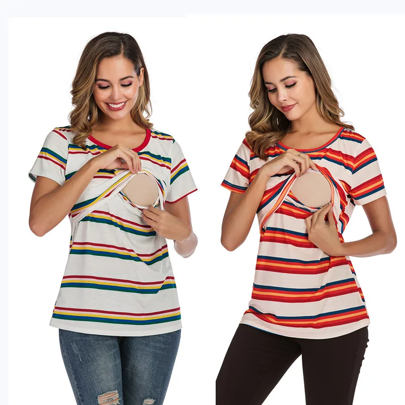 

Summer Women Clothes For Nursing Mothers Short Sleeve Top T-shirt Maternity Breastfeeding Lactation Pregnant Women Clothing Tees