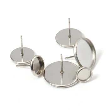 

20pcs Stainless Steel Blank Earring Base Cabochon Cameo Base Fit 6-20mm Glass Cabochons Earring Setting Diy Jewelry Making