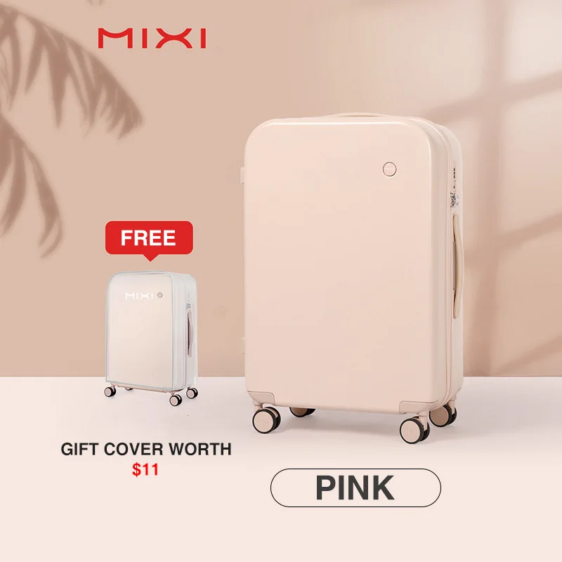 Pink Mixi PC Men Women Luggage Suitcase Travel Trolley Case Mute Spinner Wheels Rolling Luggage Case TSA Lock Carry Ons M9236 - Цвет: Pink