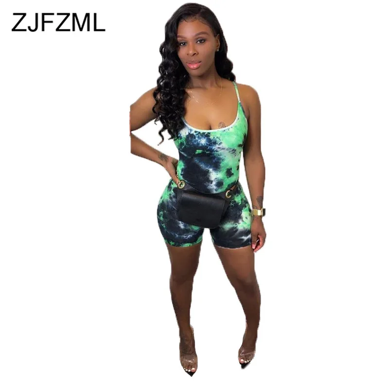 

Sexy Tie Dyeing Print Rompers Womens Jumpsuit Spaghetti Strap Sleeveless Skinny Bodysuit Summer Backless One Piece Beach Overall
