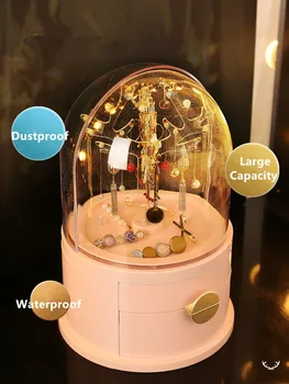 

360 Degree Rotation Transparent Cosmetics Storage Box Earring Necklace Spin Multi-function Jewelry Makeup Beauty Organizer