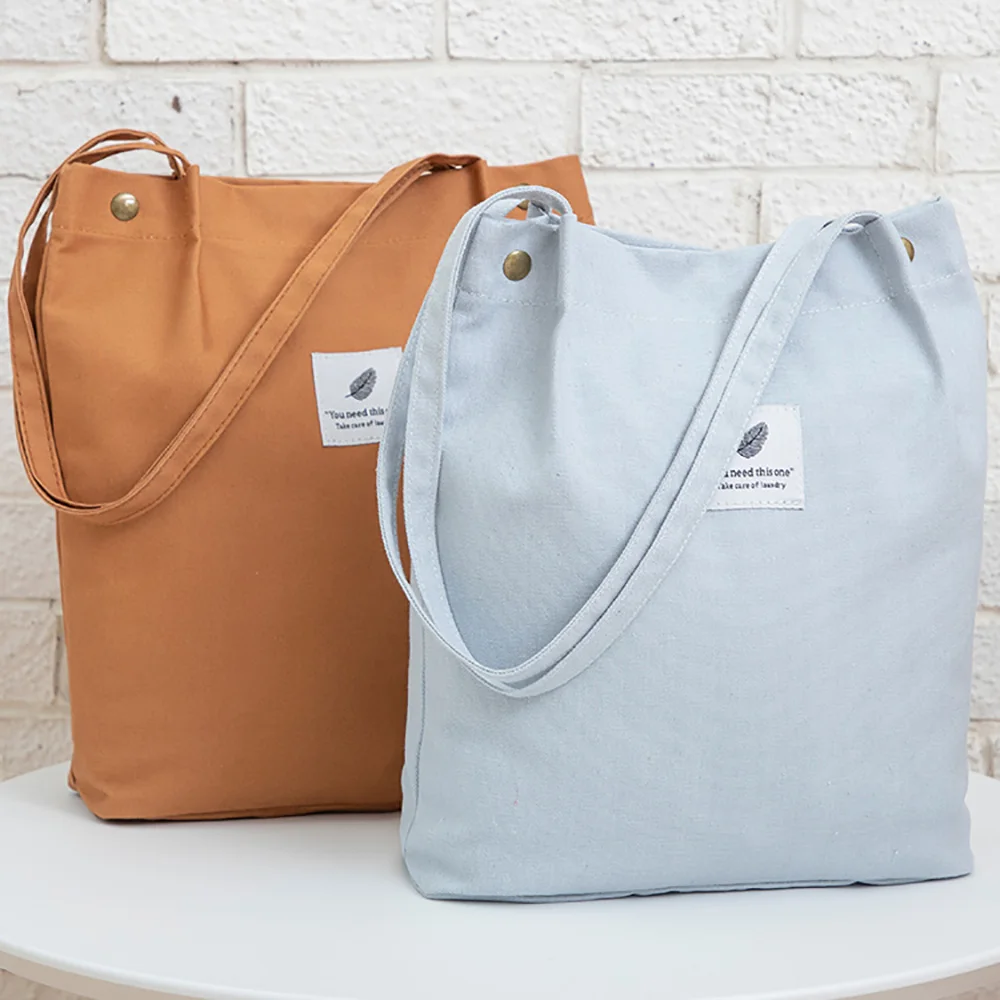 Женские холщовые однотонные вельветовые сумки на плечо многоразовая сумка для покупок упаковка сумки через плечо сумочки Складная Повседневная сумка