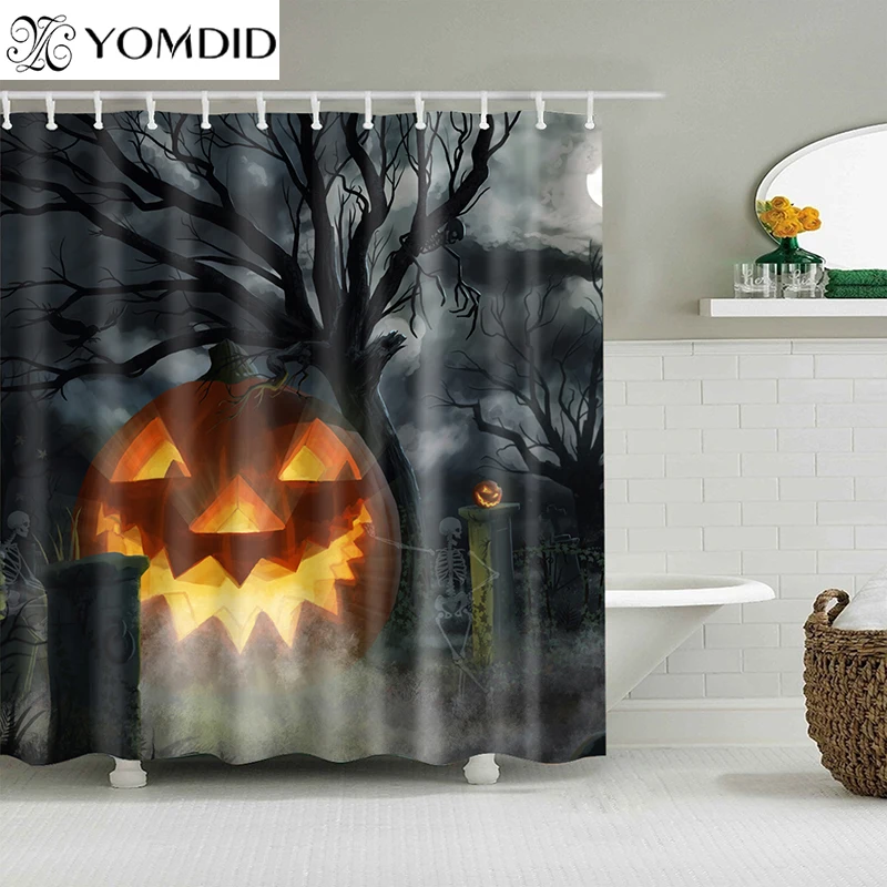 

YOMDID Halloween Bath Curtain Pumpkin Pattern Shower Curtain Cartoon Pumpkin Bath Screen Printed Curtain For New Year Home Decor