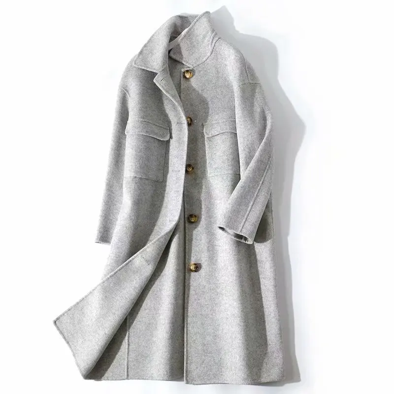 

Fashion Solid Long Coat for Women Slim Office Lady Wool Coat and Jacket Single Breasted Women Clothes 2019