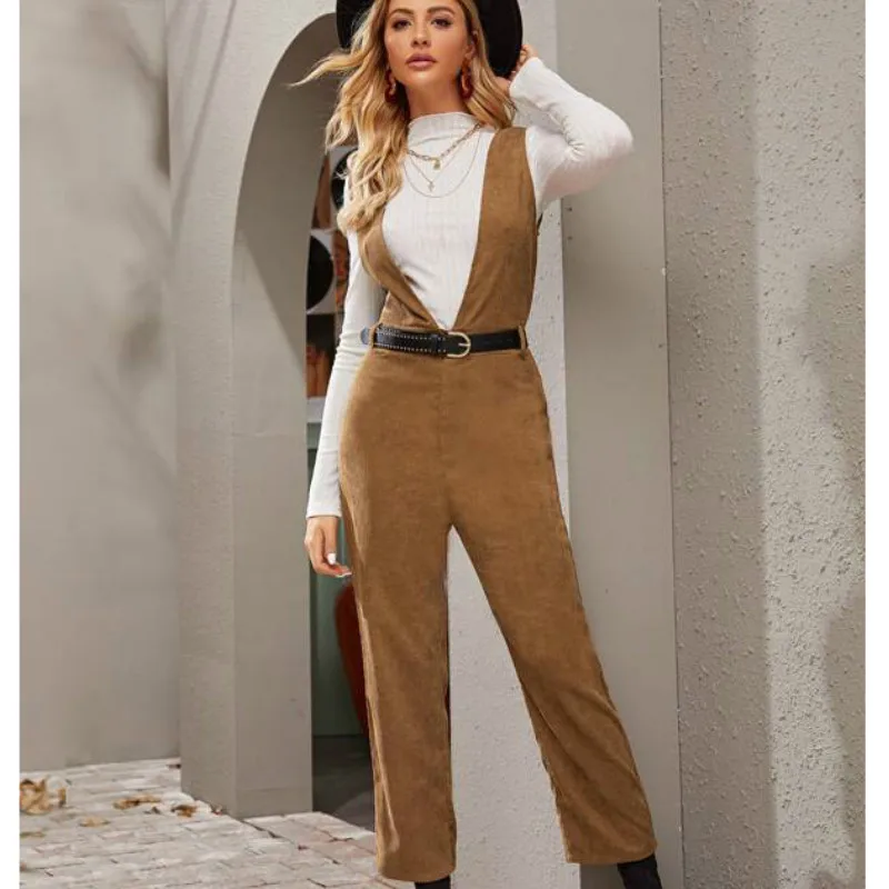 Женские осенние вельветовые Комбинезоны повседневные Клубные винтажные