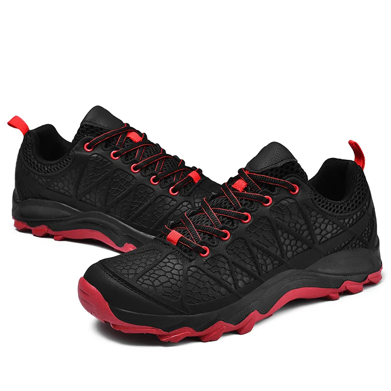 Мужская обувь для пеших прогулок; Легкая удобная дышащая обувь на плоской подошве; спортивные кроссовки для активного отдыха; Мужская обувь для охоты, альпинизма, трекинга - Цвет: Красный