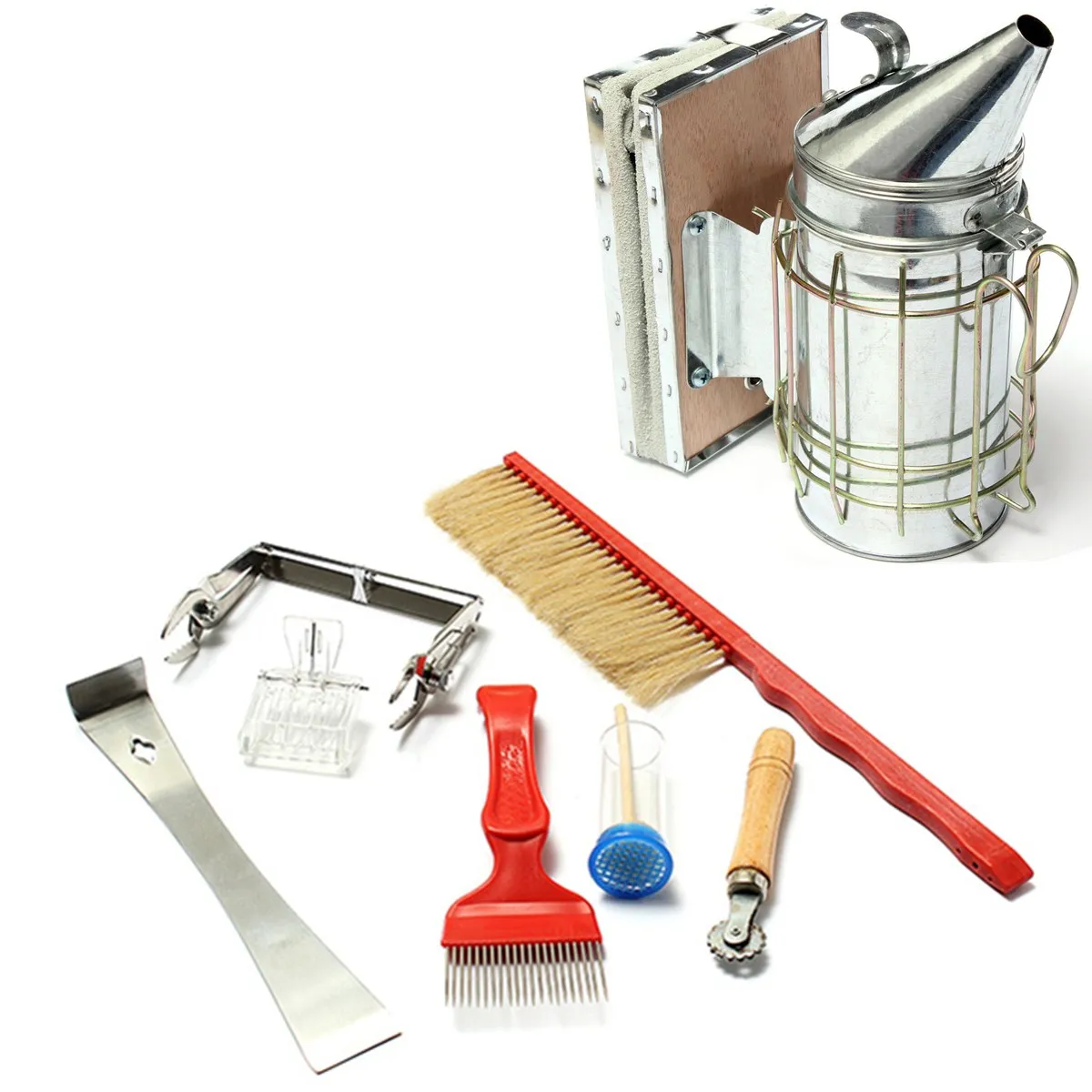 

7 Pcs Beekeeping Equipment Tools Brush Uncapping Fork Queen Catcher Beekeeping Tool Supplies Equipment Kits Bee Feeder Brush