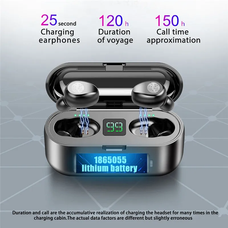 F9 TWS Bluetooth earphone LED Display Wireless headphones Touch Control Bluetooth wireless earphones With 2000mAh Power Bank