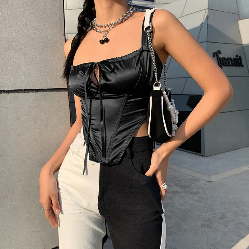 90s Vintage Aesthetic Print Cami Top Women Lace Trim Sleevless Backless Slim Fit Cropped Top Vest Y2K Harajuku Retro Clothes red cami