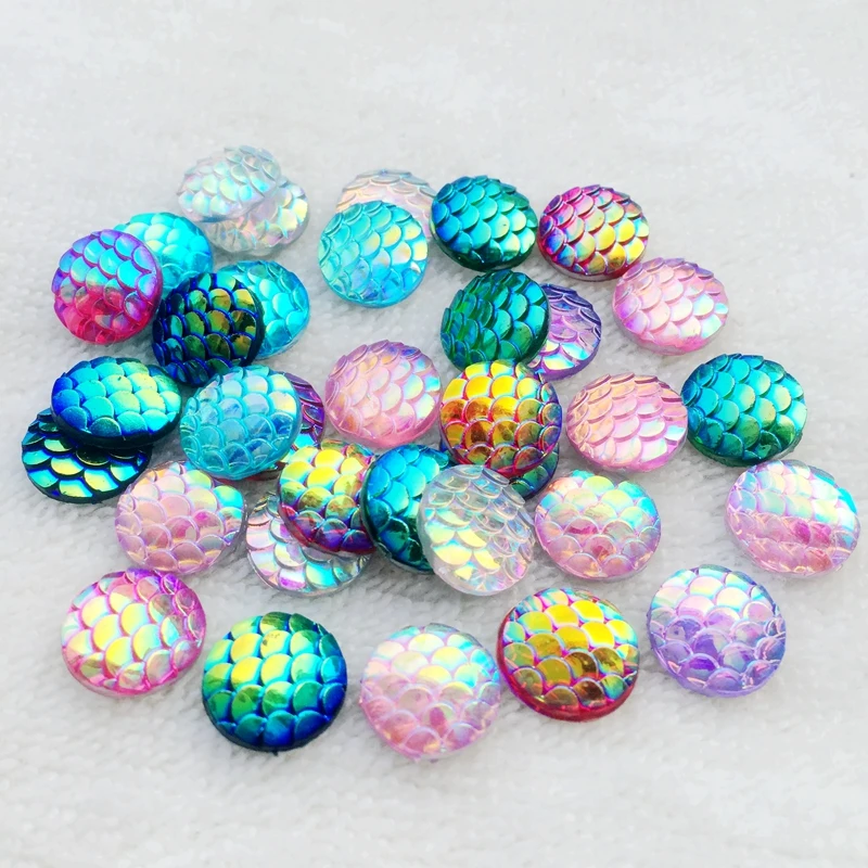 

400pcs Bling Resin AB Fish Scale Flatback Rhinestone Buttons Round Cabochon Scrapbook For DIY wedding Crafts -A12
