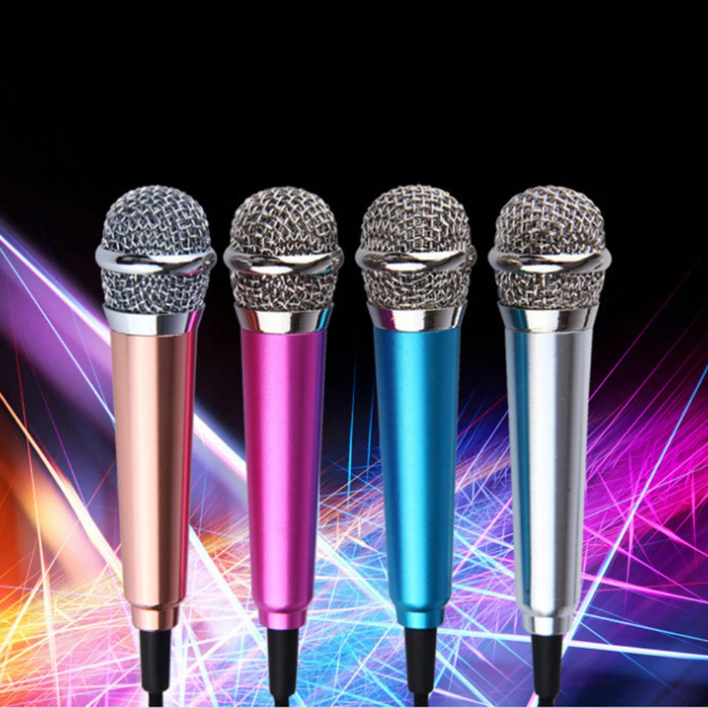 Laptops 2Pcs Mini Microphone Voice Recording Mic Equipment and PC iPhones Blue+Rose Gold Portable Singing Microphone Suitable for Android Phones Mini Karaoke Microphone with 3.5 mm Universal Cable 