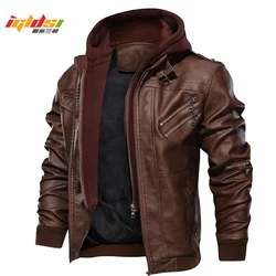 Men's Autumn Winter Motorcycle Leather Jacket Windbreaker Hooded Jackets Male Outwear Warm Baseball Jackets Plus Size 3XL