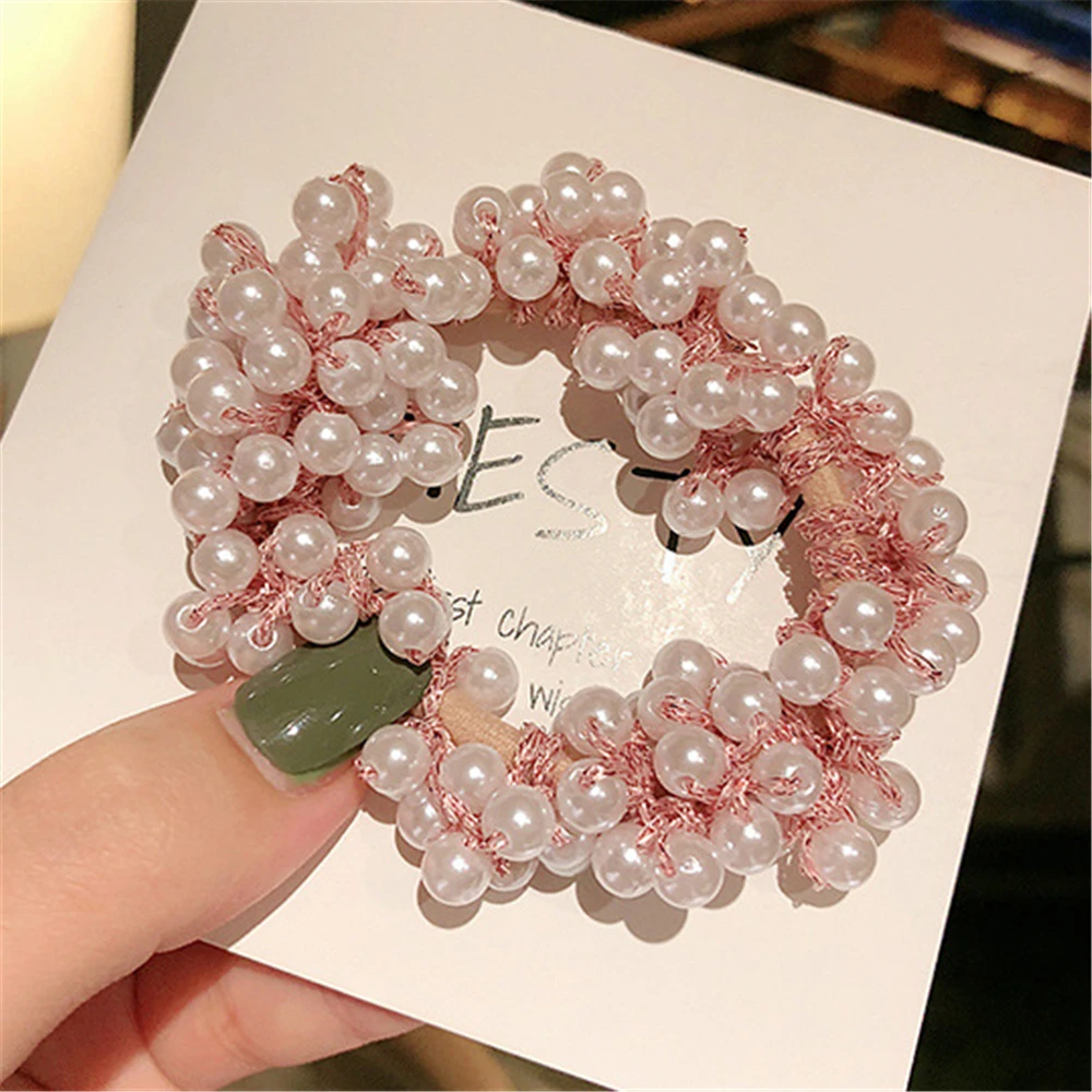 pink Корейские элегантные резинки для волос для женщин, модные искусственные жемчужные бусины, резинка для волос, резинки, резинки, конский хвост, аксессуары для волос - Цвет: pink