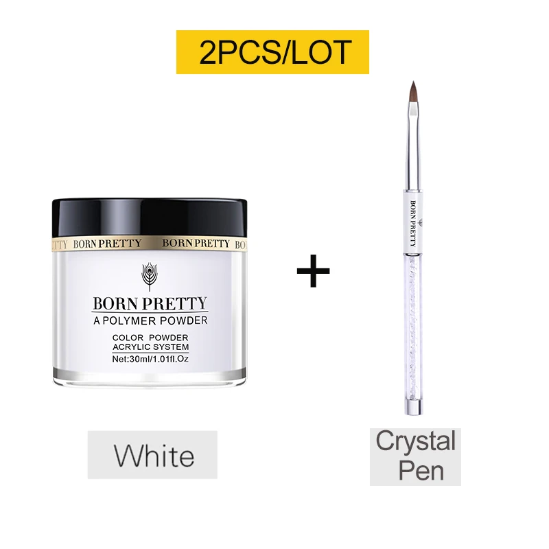 30ml White Set 2 BORN PRETTY 30ml Acrylic Powder Carving Nail Polymer Tip Extension French Pink White Clear Adhesive Rhinestone Nail Art Powder - Цвет: 30ml White Set 2