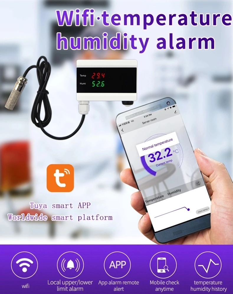 Термометр гигрометр детектор сигнализации сенсор туя умный жизнь приложение домашний термостат контроллер