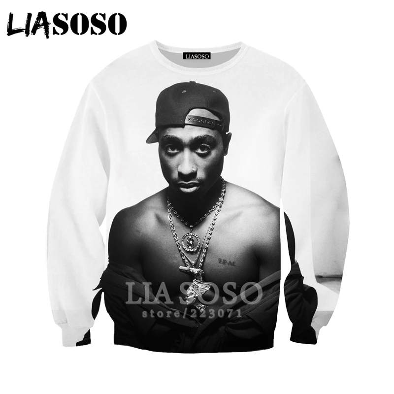 2Pac Толстовка LIASOSO Новые мужские и женские Аниме толстовки 3D принт рэпер с длинным рукавом хип хоп Уличная Топы пуловер с круглым вырезом A295-10 - Цвет: 13