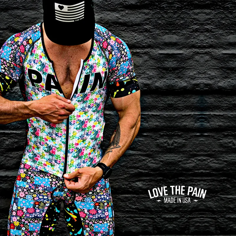 Love The Pain Man Cycling Skinsuit Triathlon Outfit Summer Short Bike Cycling Jersey Set MTB Bicycle Clothes Suit