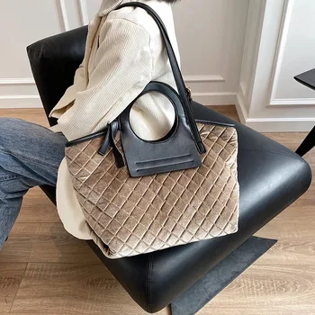 

Lattice Large Tote Bag Winter New Quality Corduroy Women's Designer Handbags Lady High Capacity Shoulder Bag Fashion Armpit Bags