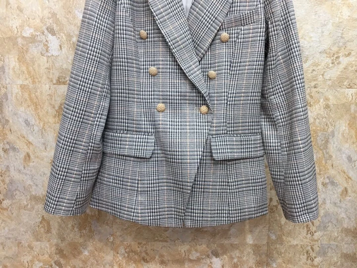 Early autumn new women's Lapel double-breasted button symmetrically buttoned Plaid suit jacket+ trousers suit 918