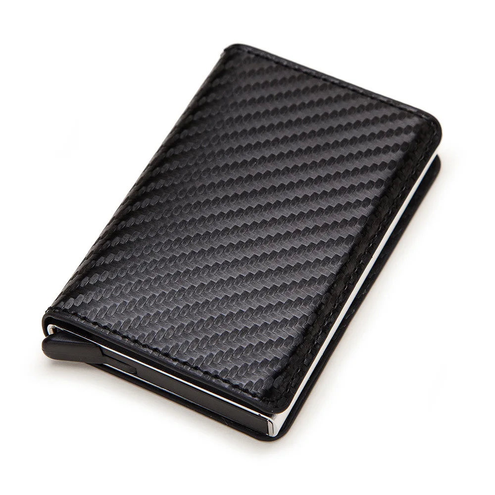 Foreign trade aluminum alloy card box carbon fiber pattern men and women PU automatic RFID credit card Holder AliExpress WISH explosion models