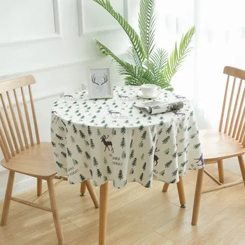 

Home Printing Tablecloth Christmas Tree Cotton Hemp Meal Table Cloth Kitchen Office Small Fresh Korean Round Tablecloth
