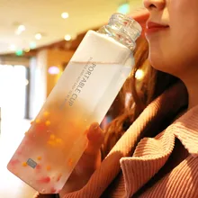 Красивая и прозрачная бутылка для воды, портативная Квадратная бутылка для воды, герметичная дорожная бутылка, деревянная зернистая крышка, фруктовый сок