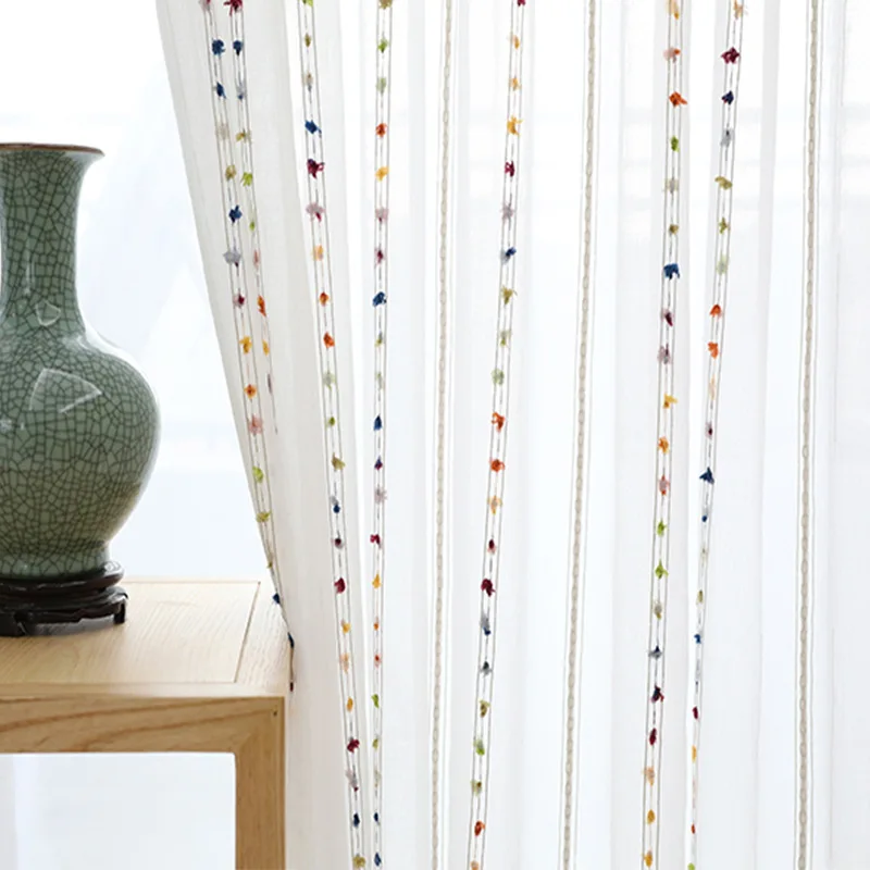 White Tulle Curtains Drape Bedroom Window Living-Room Striped Colorful Modern for Sheer