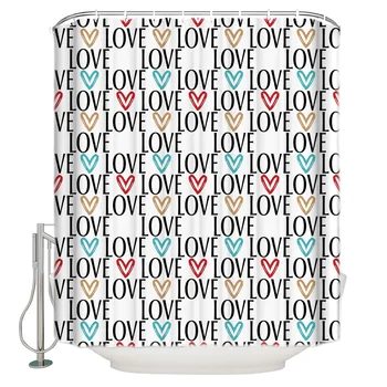 

Valentine'S Day Love White Bathroom Shower Curtain Decor with Hooks Waterproof
