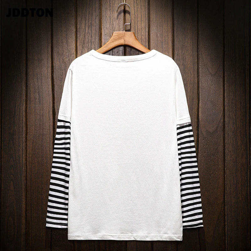 JDDTON Весенняя Мужская Повседневная футболка в полоску с длинными рукавами в стиле пэчворк Harajuku ретро модная уличная футболка традиционная Мужская JE192