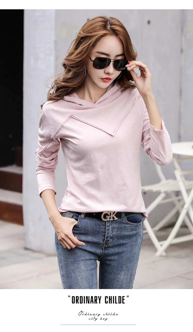 Shintimes футболка с капюшоном Женская Геометрическая футболка с длинным рукавом Женская одежда Женская Корея осень хлопок Повседневная футболка Femme