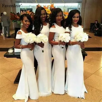 

Favordear African 2020 Long Formal Dresses for Wedding Party Chiffon Cold Shoulder White Bridesmaid Gowns Wedding Party Dress