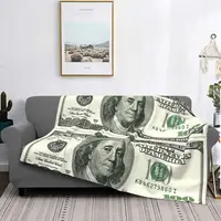 Benjamin Franklin 100 Dollar Bill Knitted Blankets Fleece Money Pattern USA Warm Throw Blankets for Car Sofa Couch Bedspread 1