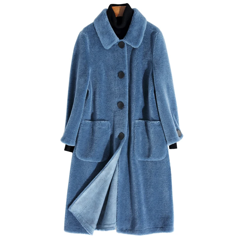 

Women's Sheep Shearling Coat Turn Down Collar Solid Trench Autumn And Winter Long Grain Sheep Shearling Coat Compound Fur Coat