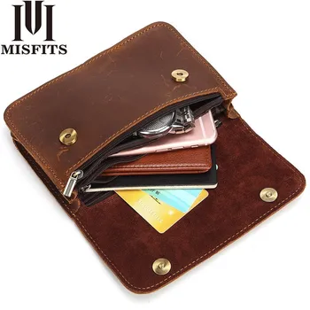 

Vintage Crazy Horse Leather Fanny Waist Pack Men Genuine Leather Travel Belt Waist Bags Male Small Phone Pouch Loop Hip Bum Bag