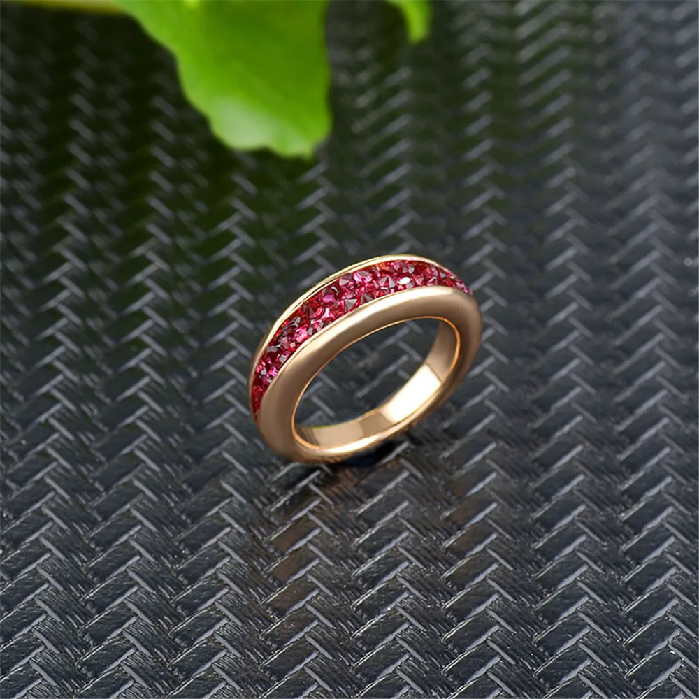 

Korean Style Fashion Red Crystal Ring European and American Creative Trendy Irregular Groove Full Crystal Ring Jewelry Gift