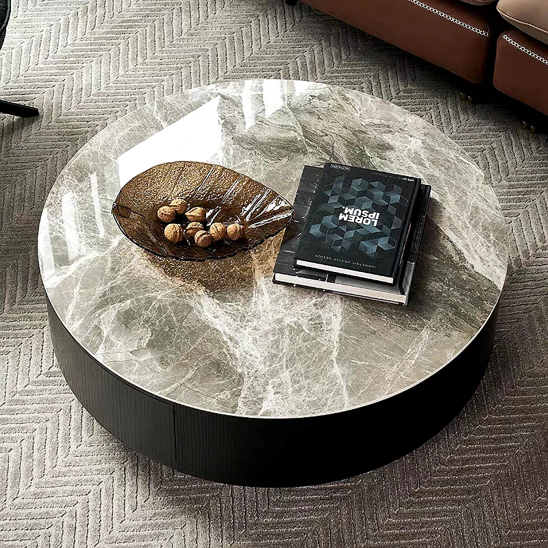 Luxury Glossy Marble Coffee Table 90cm Diameter Round Coffee Table Nordic Coffee Table Living Room Household Storage Table 1