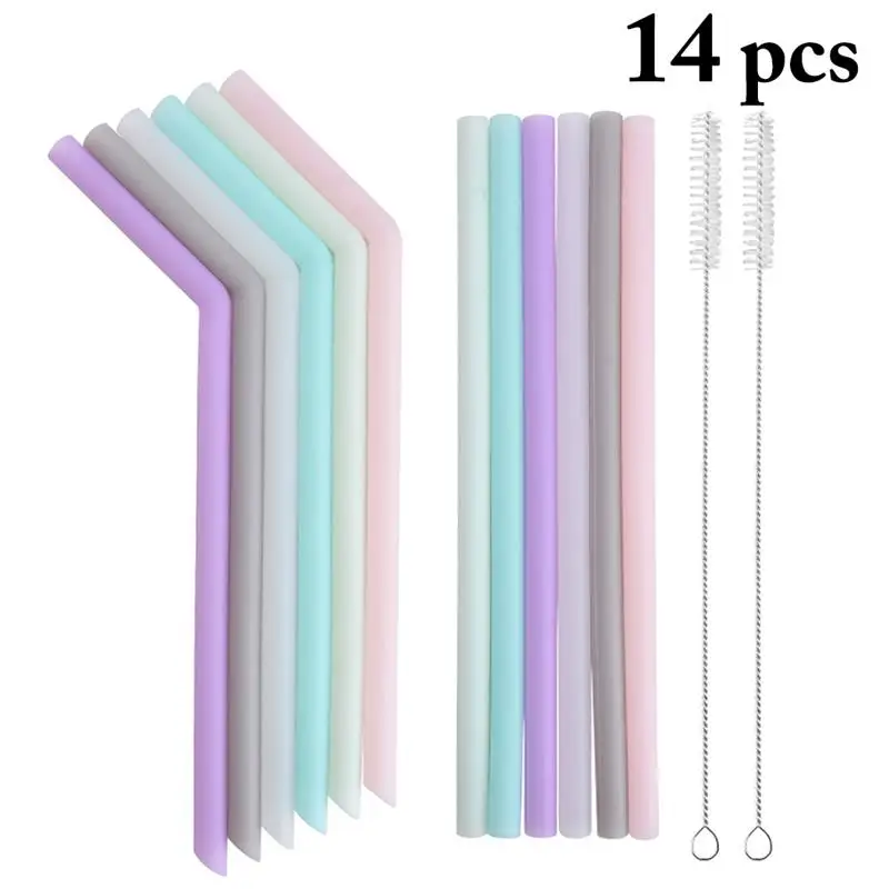 

12Pcs Reusable Silicone Drinking Straws Set Long Flexible Straws with Cleaning Brushes for 20 oz Tumbler Bar Party Straws