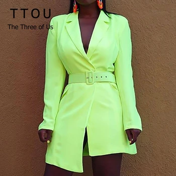 

Autumn New Blazer Women's Fashion Long Sleeve Neon Orange Blazer Suit Fluorescent Yellow Jacket Blazers Club Party Suits
