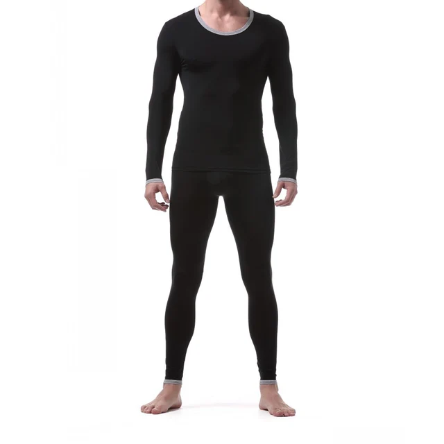 Men Undershirts Set Ultrathin Ice Silk Sexy Male Underwear Long Sleeve