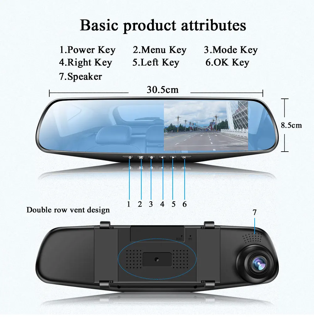 1080P Mirror 4.3in Dash Cam Car Dvr Camera Auto Video Recorrecording Motion Tracking Car Recorder Car Dvrs Driving Record Color Name : 4.3 in Single