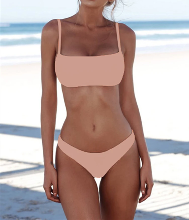 Hot Sale 8 Colors Sexy Solid Thong Two-Piece Bikini Set Swimwear Women Swimsuit High Quality Bathing Suit Female Beach Wear